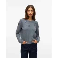 Vero Moda DAME STRIKTRØJE VMROSE - Medium grey melange New
