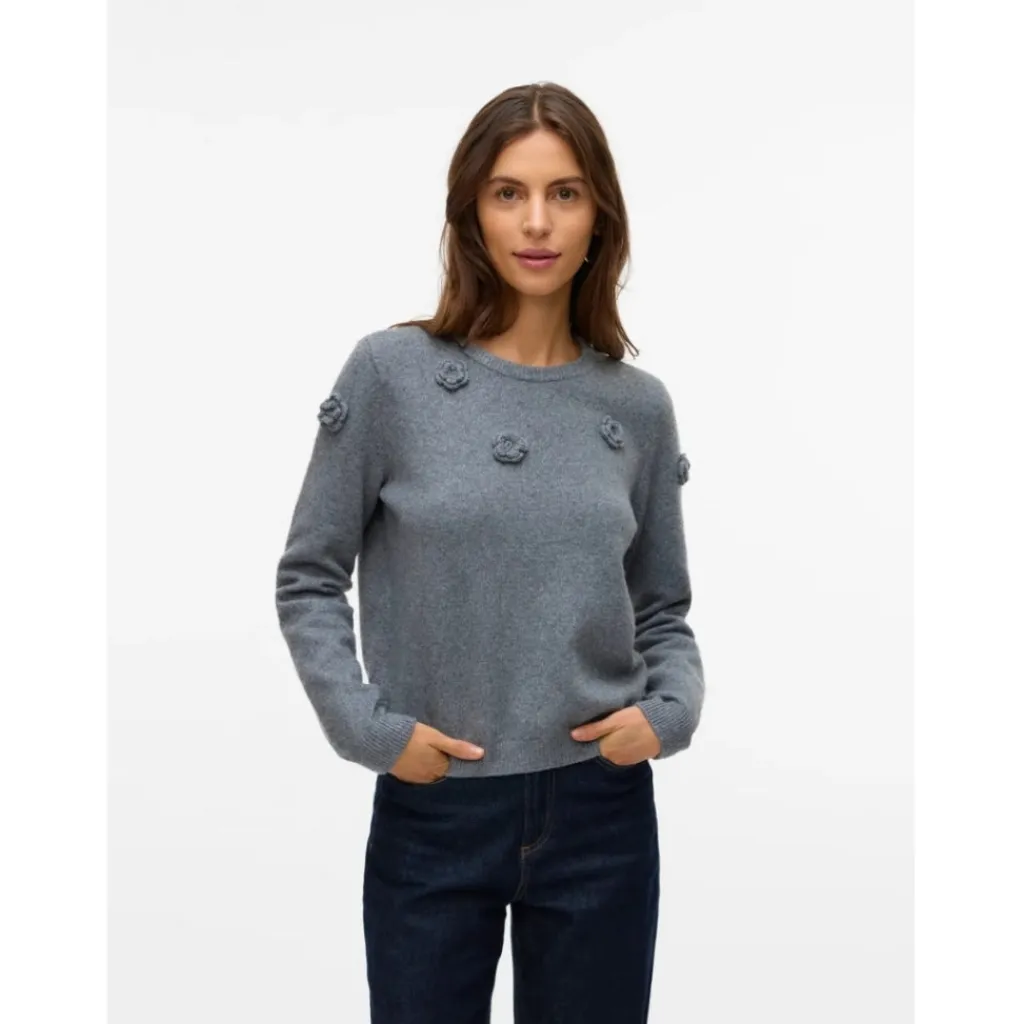 Vero Moda DAME STRIKTRØJE VMROSE - Medium grey melange New