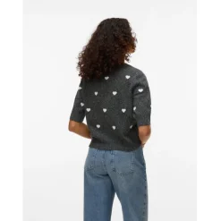 Vero Moda DAME STRIKTRØJE VMDOFFE - Dark Grey Melange White Hearts Sale