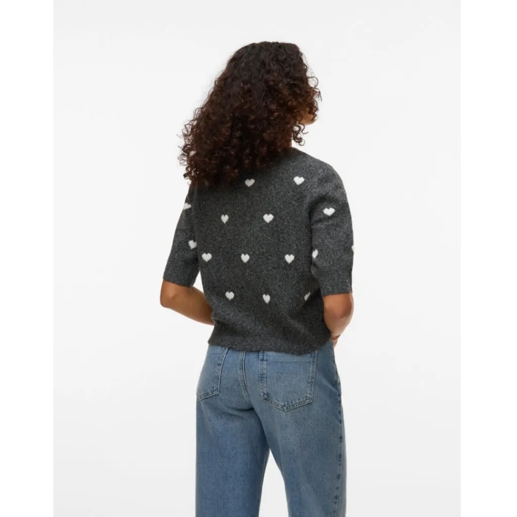 Vero Moda DAME STRIKTRØJE VMDOFFE - Dark Grey Melange White Hearts Sale