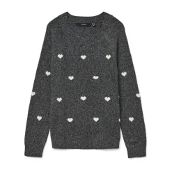 Vero Moda DAME STRIKTRØJE VMDOFFY - Dark Grey Melange White Hearts Hot