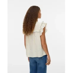 Vero Moda DAME TOP VMELINA - Birch Blue Hearts Clearance