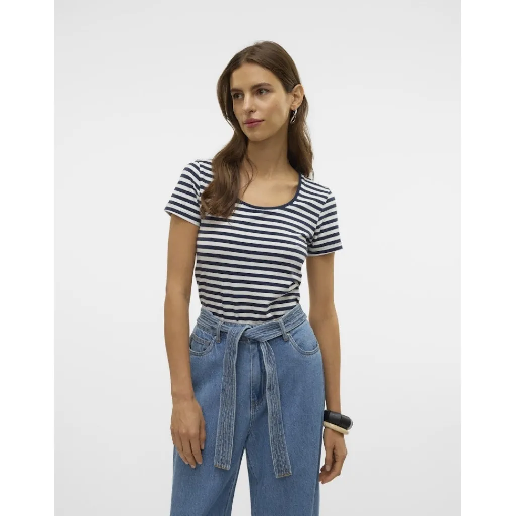 Vero Moda dame t-shirt VMLOTTE - Snow White Stripes NAVY BLAZER Discount
