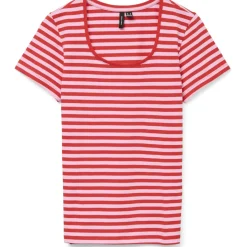 Vero Moda dame t-shirt VMLOTTE - Fiery Red Stripes BONBON Best