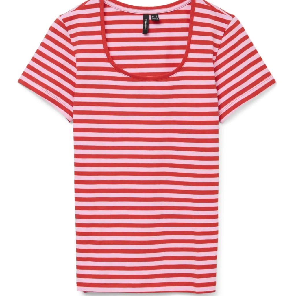 Vero Moda dame t-shirt VMLOTTE - Fiery Red Stripes BONBON Best