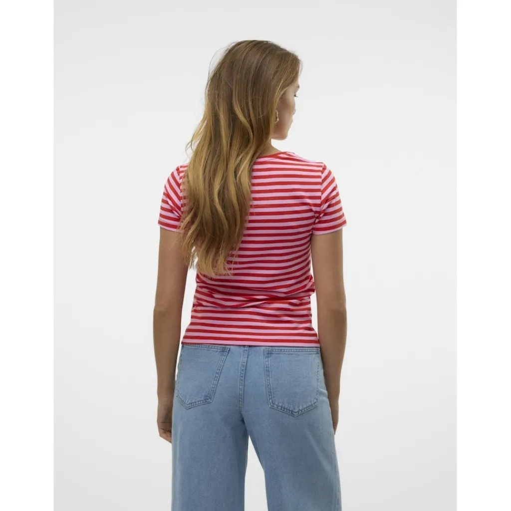 Vero Moda dame t-shirt VMLOTTE - Fiery Red Stripes BONBON Best