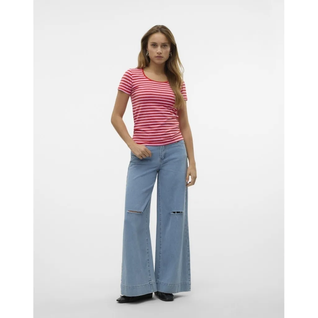 Vero Moda dame t-shirt VMLOTTE - Fiery Red Stripes BONBON Best