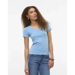 Vero Moda dame t-shirt VMLOTTE - Azure Blue Stripes AIRY BLUE Hot