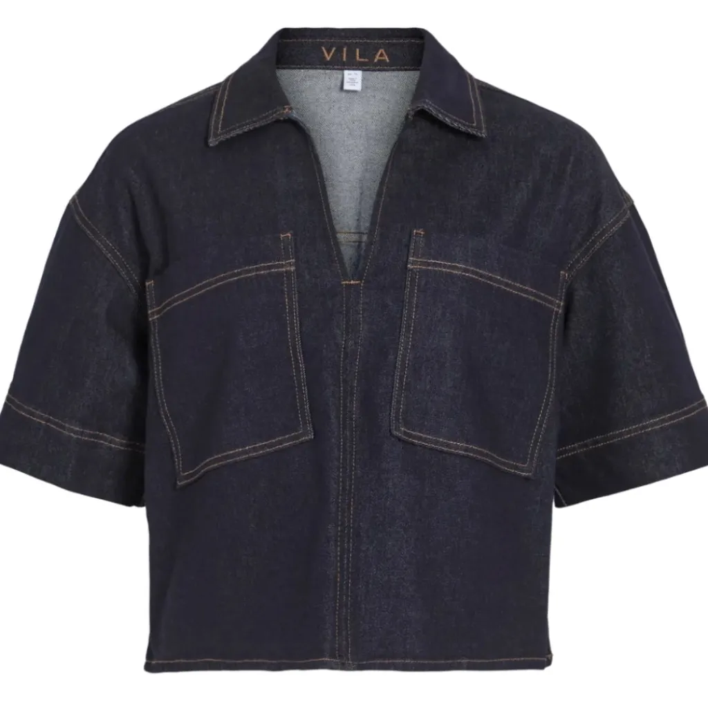 VILA DAME TOP VILEVA - Dark Blue Denim Hot